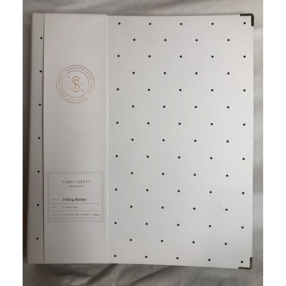 Sugar Paper Essentials 1" Round Ring Binder POLKA DOT 3 Divider Tab/Pocket/Label